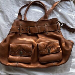 Stunning great condition COLE HAAN Pebbled brown Leather Belted Satchel Purse
